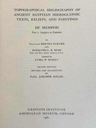 Topographical Bibliography. Vol. I: The Theban necropolis. Part 1: Private tombs. Part 2: Royal tombs and smaller cemeteries. Vol. II: Theban temples. Vol. III: Memphis. Part 1: Abu Rawash to Abusir. Part 2: Saqqara to Dahshur. Vol. VI: Upper Egypt: Chief Temples (excluding Thebes). Abydos, Dendera, Esna, Edfu, K&ocirc;m Ombo, and Philae. Vol. VII: Nubia deserts and outside Egypt (missing vol. IV, V & VIII)[newline]M1360e-44.jpeg