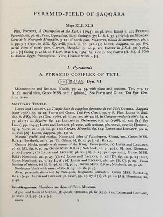 Topographical Bibliography. Vol. I: The Theban necropolis. Part 1: Private tombs. Part 2: Royal tombs and smaller cemeteries. Vol. II: Theban temples. Vol. III: Memphis. Part 1: Abu Rawash to Abusir. Part 2: Saqqara to Dahshur. Vol. VI: Upper Egypt: Chief Temples (excluding Thebes). Abydos, Dendera, Esna, Edfu, K&ocirc;m Ombo, and Philae. Vol. VII: Nubia deserts and outside Egypt (missing vol. IV, V & VIII)[newline]M1360e-51.jpeg