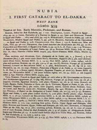 Topographical Bibliography. Vol. I: The Theban necropolis. Part 1: Private tombs. Part 2: Royal tombs and smaller cemeteries. Vol. II: Theban temples. Vol. III: Memphis. Part 1: Abu Rawash to Abusir. Part 2: Saqqara to Dahshur. Vol. VI: Upper Egypt: Chief Temples (excluding Thebes). Abydos, Dendera, Esna, Edfu, K&ocirc;m Ombo, and Philae. Vol. VII: Nubia deserts and outside Egypt (missing vol. IV, V & VIII)[newline]M1360e-81.jpeg