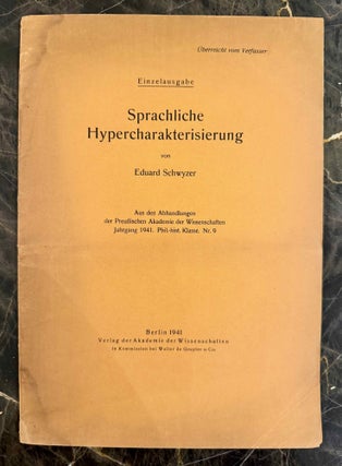Item #M13620 Sprachliche Hypercharakterisierung. SCHWYZER Eduard