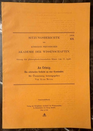 Item #M13665 An Crinog. Ein altirisches Gedicht an eine Syneisakte. MEYER Kuno