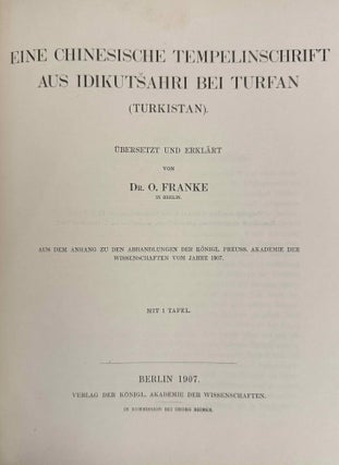 Eine chinesische Tempelinschrift aus Idikutsahri bei Turfan (Turkistan)