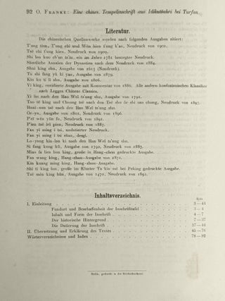 Eine chinesische Tempelinschrift aus Idikutsahri bei Turfan (Turkistan)