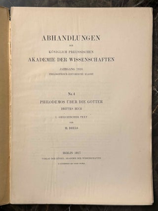 Philodemos &uuml;ber die G&ouml;tter. Drittes Buch. I. Griechischer Text. II. Erl&auml;uterung des Textes (complete set)[newline]M13691-01.jpeg