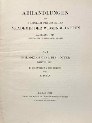 Philodemos &uuml;ber die G&ouml;tter. Drittes Buch. I. Griechischer Text. II. Erl&auml;uterung des Textes (complete set)[newline]M13691-04.jpeg