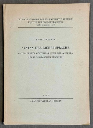 Item #M13715 Syntax der Mehri-Sprache. Unter Berücksichtigung auch der anderen neusüdarabischen...