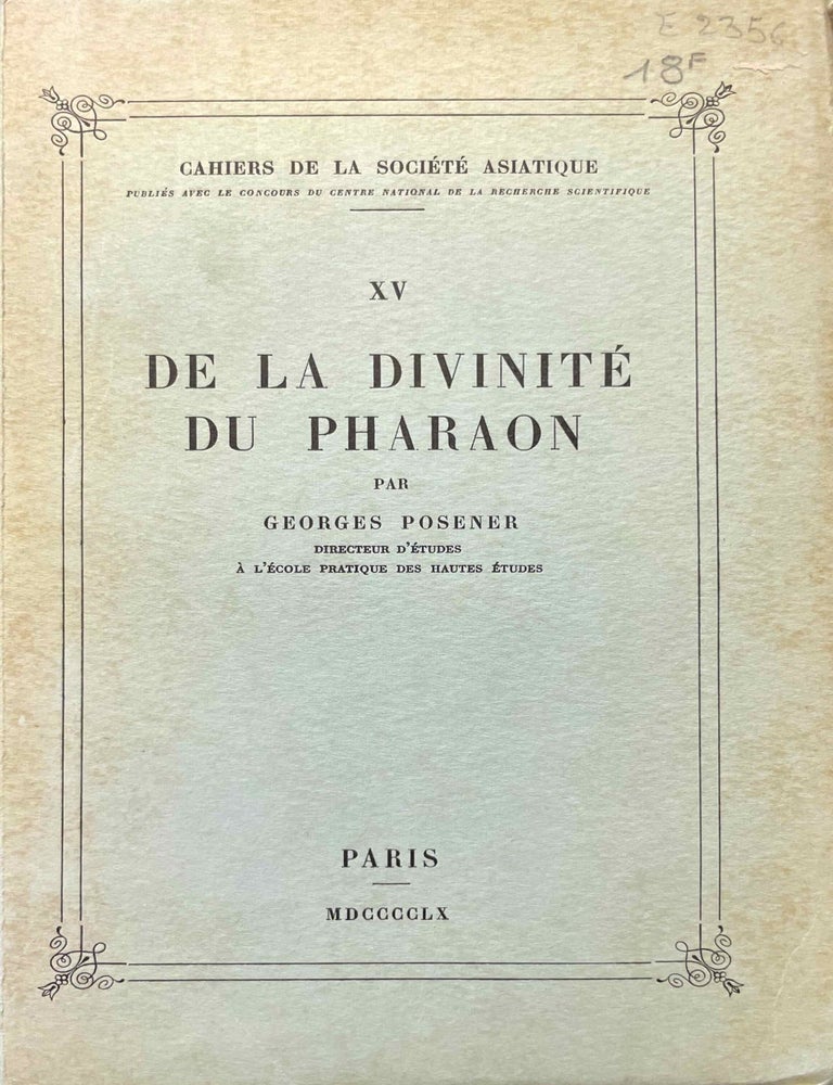 Item #M1373c De la divinit&eacute; du pharaon. POSENER Georges.