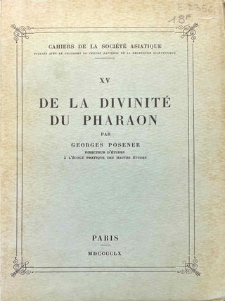 Item #M1373c De la divinité du pharaon. POSENER Georges