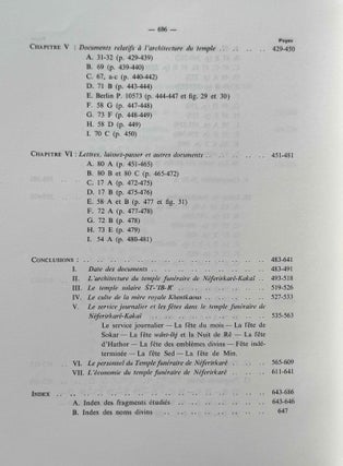 Les archives du temple funéraire de Neferirkare-Kakai (Les papyrus d'Abousir). Traduction et commentaire. Tomes I & II (complete set)