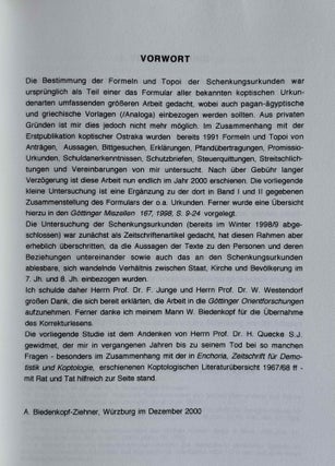 Koptische Schenkungsurkunden aus der Thebais. Formeln und Topoi der Urkunden, Aussagen der Urkunden, Indices.