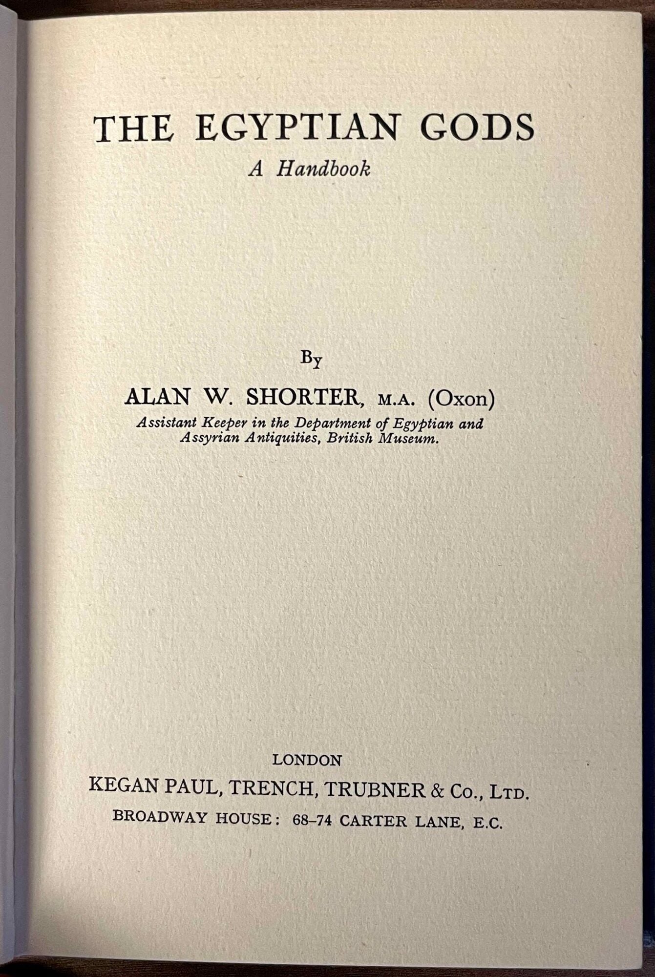 Alan R Shorter The Egyptian Gods | SHORTER Alan W
