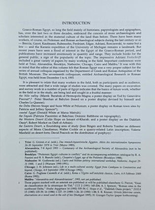 Archaeological Research in Roman Egypt. Proceedings of the seventeenth Classical Colloquium of the department of Greek and Roman antiquities, British Museum, held on 1-4 December, 1993.