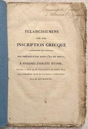 Item #M14014 Eclaircissemens sur une inscription grecque contenant une pétition des prêtres...