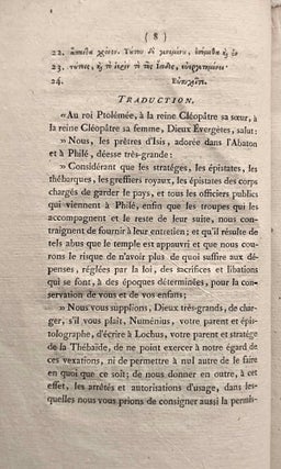 Eclaircissemens sur une inscription grecque contenant une pétition des prêtres d'Isis dans l'île de Philae, à Ptolémée Evergète second. Copiée à Philae par M. Cailliaud, en octobre 1816.