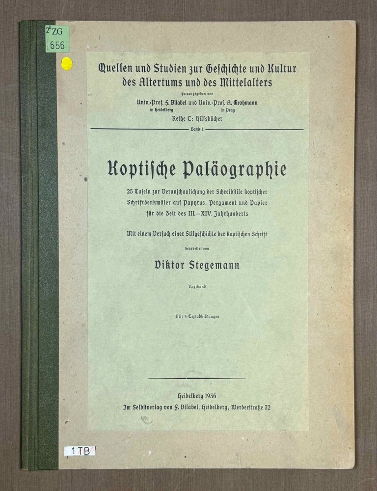 Item #M14061 Koptische Pal&auml;ographie. Text und Tafeln (complete set). STEGEMANN Viktor.[newline]M14061-00.jpeg
