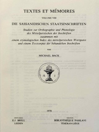 Die sassanidischen Staatsinschriften. Studien zur Orthographie und Phonologie des Mittelpersischen der Inschriften zusammen mit einem etymologischen Index des mittelpersischen Wortgutes und einem Textcorpus der behandelten Inschriften.