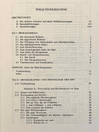 Die sassanidischen Staatsinschriften. Studien zur Orthographie und Phonologie des Mittelpersischen der Inschriften zusammen mit einem etymologischen Index des mittelpersischen Wortgutes und einem Textcorpus der behandelten Inschriften.