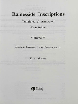 Ramesside inscriptions. Translated and annotated. Translations. Vol. V: Setnakht, Ramesses III and contemporaries.
