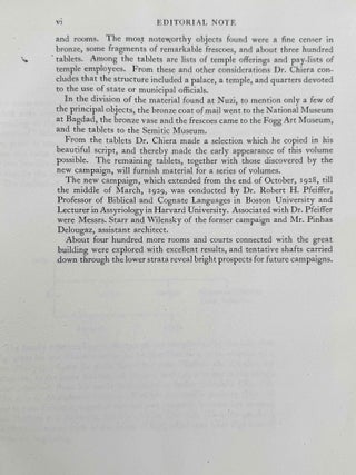 Excavations at Nuzi. Vol. I-VIII (complete set, in XEROX). Vol. I: Texts of varied contents. Vol. II: The archives of Shilwateshub son of the King. Vol. III: Old Akkadian, Sumerian, and Cappadocian texts from Nuzi. Vol. IV: Miscellaneous texts from Nuzi, part 1. Vol. V: Miscellaneous texts from Nuzi, part 2: The palace and temple archives. Vol. VI: The administrative archives. Vol. VII: Economic and social documents. Vol. VIII: Family law documents.