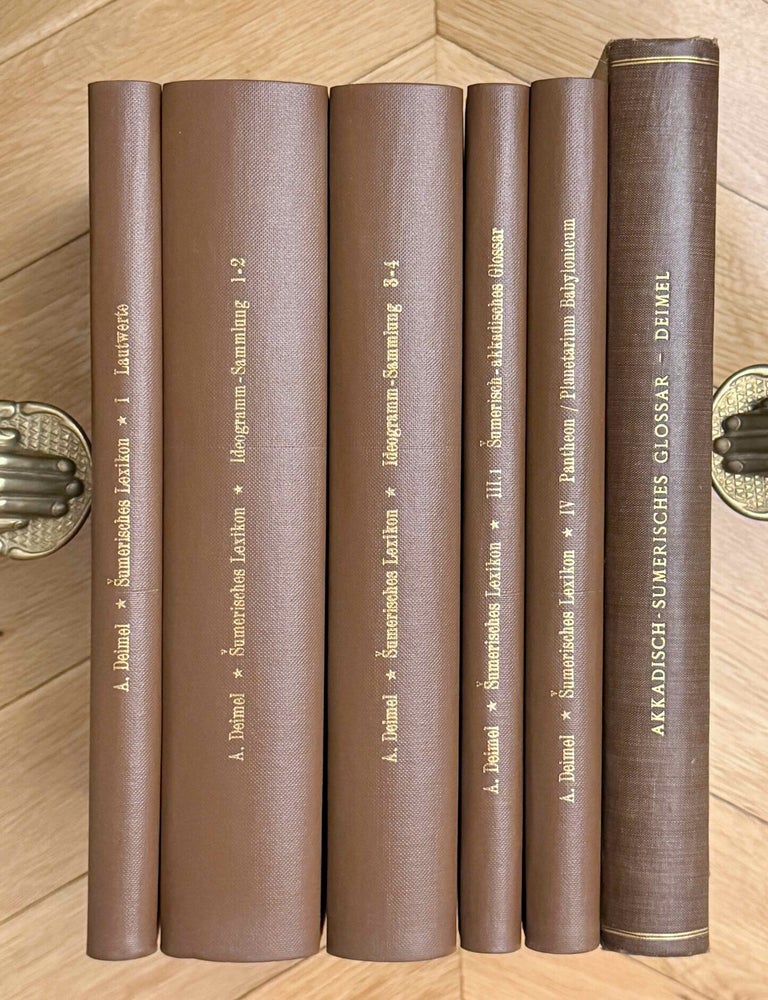 Item #M14293 Sumerisches Lexikon. I. Teil: Sumerische, akkadische und hethitische Lautwerte geordnet. i) nach Keilschriftzeichen ii) nach dem Alphabet. II. Teil (Band 1-4): Vollst&auml;ndige Ideogramm-Sammlung. III. Teil, Band 1: Sumerisch-Akkadisches Glossar. Band 2: Akkadisch-Sumerisches Glossar. IV. Teil, Band 1: Pantheon Babylonicum. (complete set). DEIMEL Anton.[newline]M14293-00.jpeg