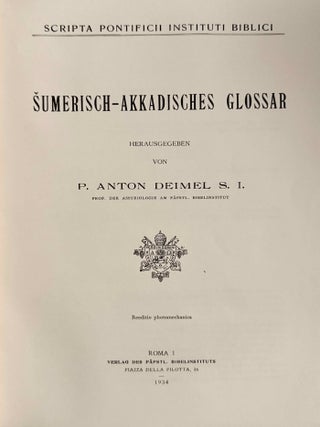 Sumerisches Lexikon. I. Teil: Sumerische, akkadische und hethitische Lautwerte geordnet. i) nach Keilschriftzeichen ii) nach dem Alphabet. II. Teil (Band 1-4): Vollst&auml;ndige Ideogramm-Sammlung. III. Teil, Band 1: Sumerisch-Akkadisches Glossar. Band 2: Akkadisch-Sumerisches Glossar. IV. Teil, Band 1: Pantheon Babylonicum. (complete set)[newline]M14293-14.jpeg