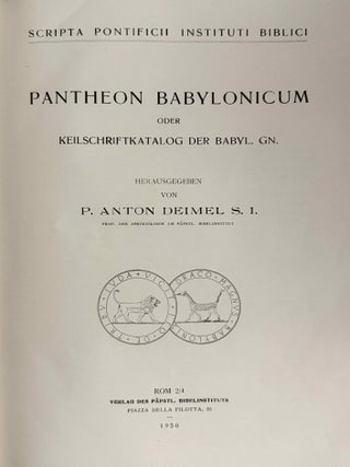 Sumerisches Lexikon. I. Teil: Sumerische, akkadische und hethitische Lautwerte geordnet. i) nach Keilschriftzeichen ii) nach dem Alphabet. II. Teil (Band 1-4): Vollst&auml;ndige Ideogramm-Sammlung. III. Teil, Band 1: Sumerisch-Akkadisches Glossar. Band 2: Akkadisch-Sumerisches Glossar. IV. Teil, Band 1: Pantheon Babylonicum. (complete set)[newline]M14293-20.jpeg