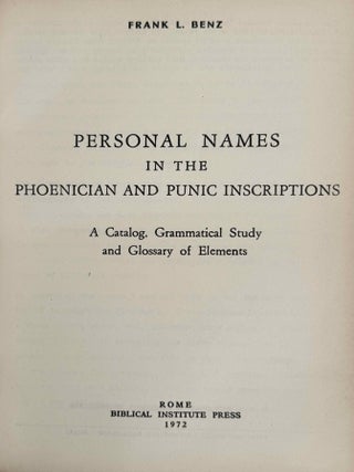 Personal names in the Phoenician and Punic inscriptions. A catalog, grammatical study and glossary of elements.[newline]M14302-03.jpeg