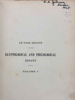 The Life-Work of Sir Peter Le Page Renouf. First Series : Egyptological and Philological Essays. Vol. I, II, III & IV (complete set)[newline]M1433a-03.jpg