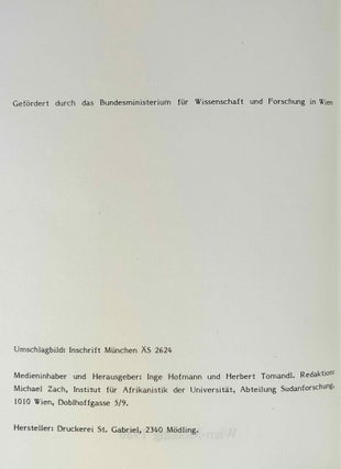 Beiträge zur Sudanforschung, vol. I-III + Beiheft 2: Die Bedeutung des Tieres in der meroitischen Kultur.