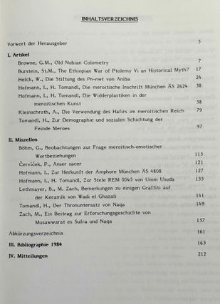Beiträge zur Sudanforschung, vol. I-III + Beiheft 2: Die Bedeutung des Tieres in der meroitischen Kultur.