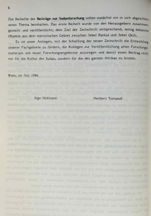 Beiträge zur Sudanforschung, vol. I-III + Beiheft 2: Die Bedeutung des Tieres in der meroitischen Kultur.