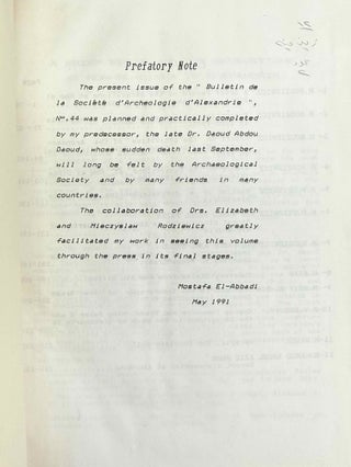 Bulletin de la Société Archéologique d'Alexandrie. Vol. 3 (1900), 11 (1909), 25 (1930), 29 (1934) to 47 (2003), partly XEROX.