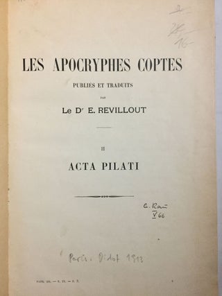 Item #M1440b Les aprocryphes coptes. 2e fasc.: Acta Pilati et supplément à l'Évangile des...[newline]M1440b.jpg
