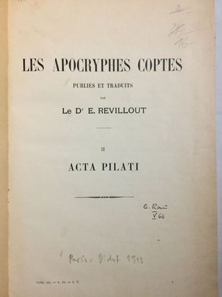 Item #M1440b Les aprocryphes coptes. 2e fasc.: Acta Pilati et supplément à l'Évangile des...