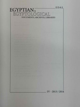 Egyptian & Egyptological Documents, Archives, Libraries (EDAL). Vol. I (2009) to IV (2013/2014).[newline]M14414-27.jpeg