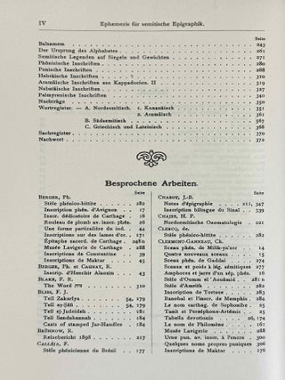 Ephemeris f&uuml;r semitische Epigraphik. Band I (1900-1902). Band II (1903-1907). Band III (1909-1915). (complete set)[newline]M14446-04.jpeg