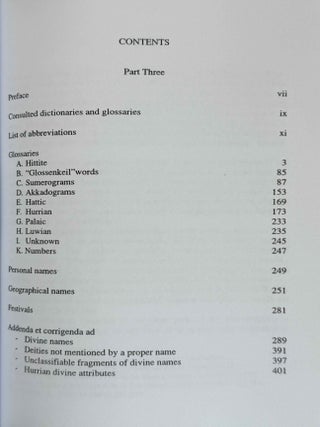 Onomasticon of the Hittite pantheon. 3 volumes (complete set)