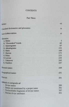 Onomasticon of the Hittite pantheon. 3 volumes (complete set)