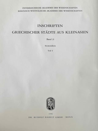 Die Inschriften von Stratonikeia. Vol. I: Panamara. Vol. II,1: Lagina, Stratonikeia und Umgebung.