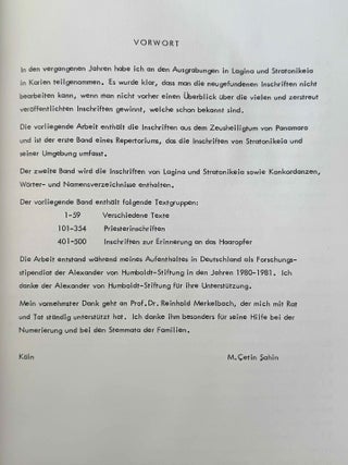 Die Inschriften von Stratonikeia. Vol. I: Panamara. Vol. II,1: Lagina, Stratonikeia und Umgebung.