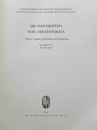Die Inschriften von Stratonikeia. Vol. I: Panamara. Vol. II,1: Lagina, Stratonikeia und Umgebung.