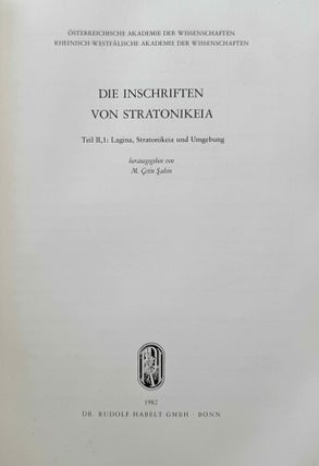 Die Inschriften von Stratonikeia. Vol. I: Panamara. Vol. II,1: Lagina, Stratonikeia und Umgebung.