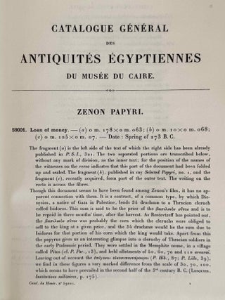 Zenon papyri. Catalogue G&eacute;n&eacute;ral du Mus&eacute;e du Caire and Publications de la Soci&eacute;t&eacute; Fouad Ier de Papyrologie. Volumes I to V (complete set).[newline]M14502-08.jpeg