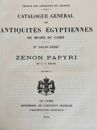 Zenon papyri. Catalogue G&eacute;n&eacute;ral du Mus&eacute;e du Caire and Publications de la Soci&eacute;t&eacute; Fouad Ier de Papyrologie. Volumes I to V (complete set).[newline]M14502-15.jpeg
