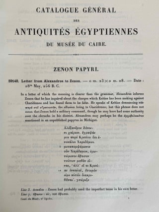 Zenon papyri. Catalogue G&eacute;n&eacute;ral du Mus&eacute;e du Caire and Publications de la Soci&eacute;t&eacute; Fouad Ier de Papyrologie. Volumes I to V (complete set).[newline]M14502-17.jpeg