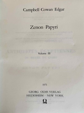 Zenon papyri. Catalogue G&eacute;n&eacute;ral du Mus&eacute;e du Caire and Publications de la Soci&eacute;t&eacute; Fouad Ier de Papyrologie. Volumes I to V (complete set).[newline]M14502-22.jpeg