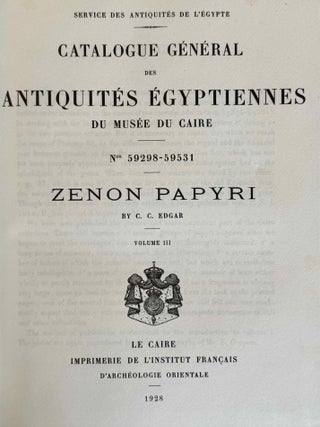 Zenon papyri. Catalogue G&eacute;n&eacute;ral du Mus&eacute;e du Caire and Publications de la Soci&eacute;t&eacute; Fouad Ier de Papyrologie. Volumes I to V (complete set).[newline]M14502-23.jpeg