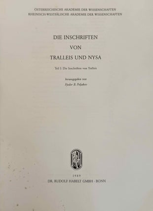 Die Inschriften von Tralleis und Nysa. Vol. I: Die Inschriften von Tralleis.