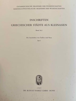Die Inschriften von Tralleis und Nysa. Vol. I: Die Inschriften von Tralleis.