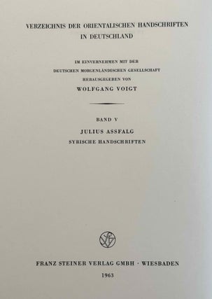 Syrische Handschriften. Teil 1: Syrische, karsunische, christlich-palästinische, neusyrische und mandäische Handschriften.